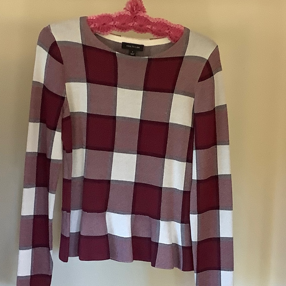 Ann Taylor check peplum sweater top